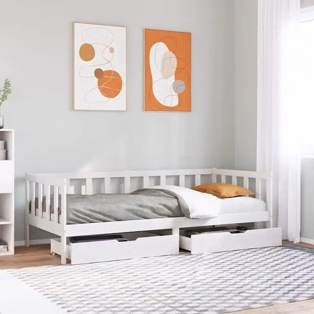 Dormeuse vidaXL in legno massello di pino con cassetti, colore bianco, L/P/H: 190 x 90 x 66 cm