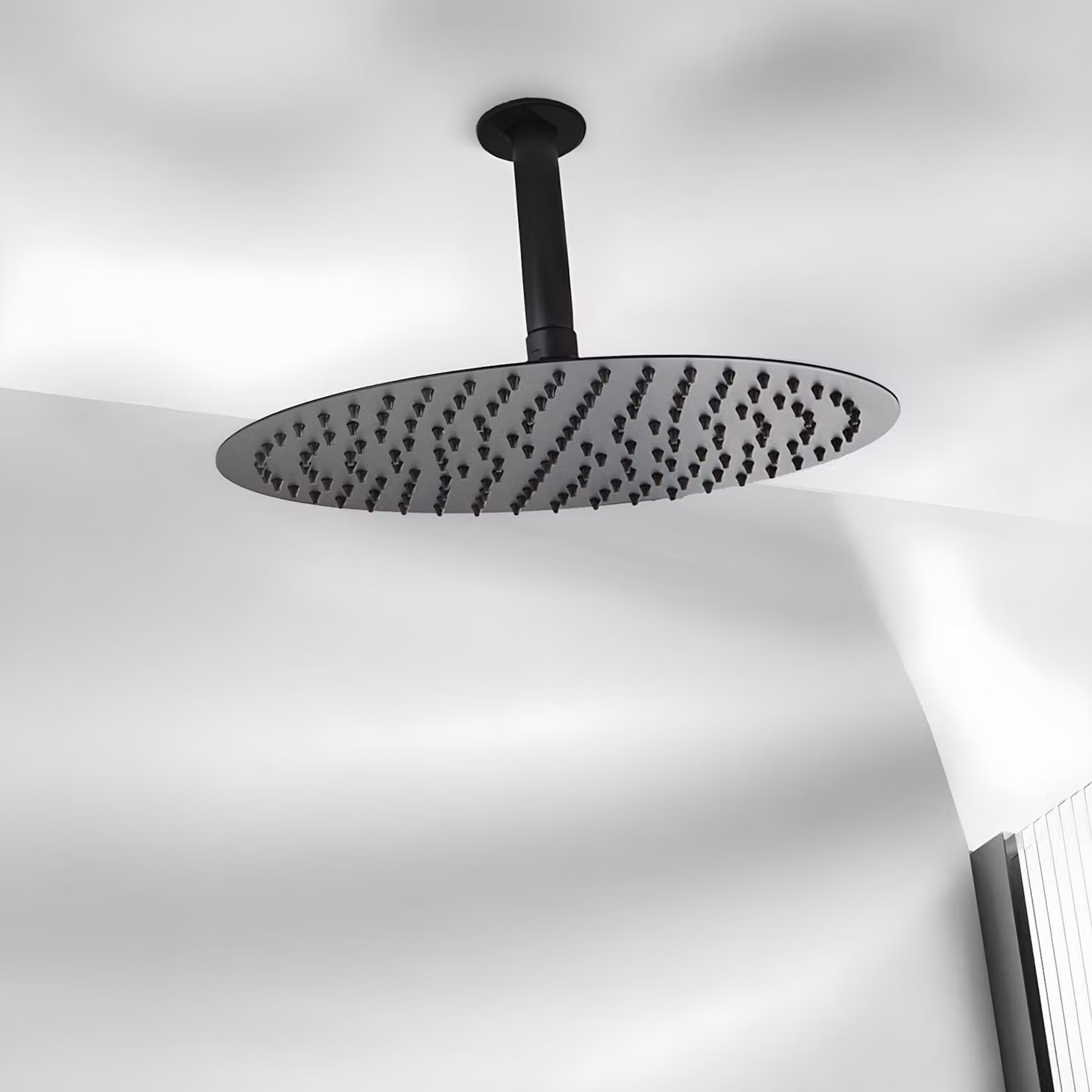 Soffione Rotondo da 300mm e Braccio a Soffitto - Nero