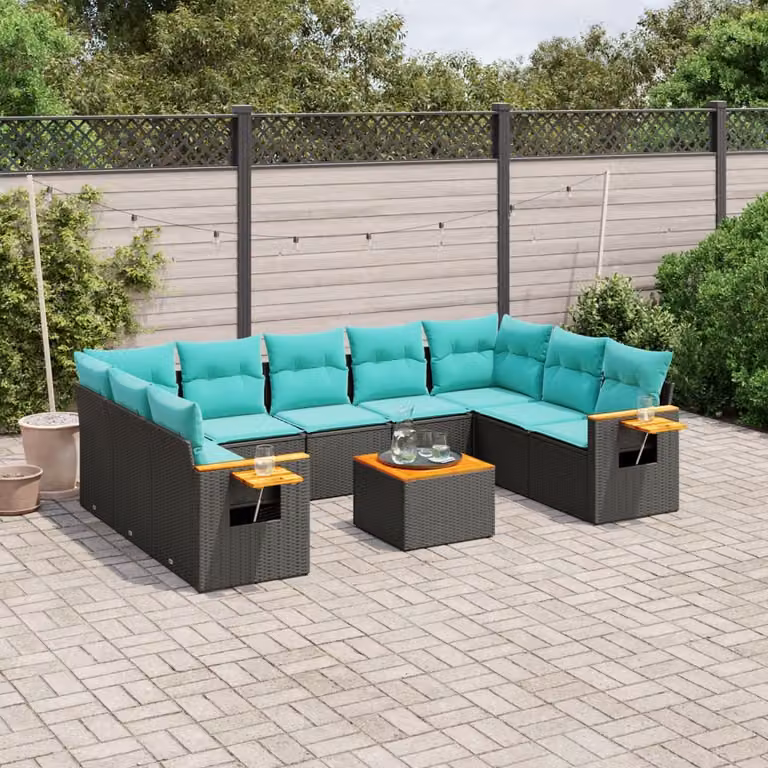 Maison Exclusive - Set Divani da Giardino 10 pz con Cuscini Nero in Polyrattan