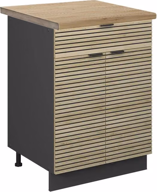 Mobiletto base per cucina Fame-Line Pannello in quercia/Antracite 60 cm con cassetto, PL Rovere Vicco