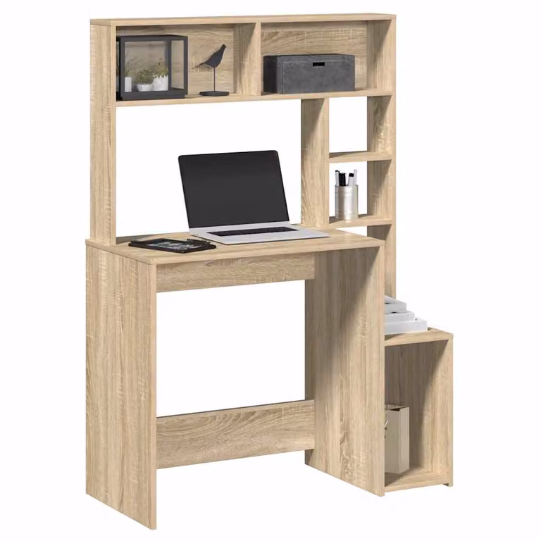 Scrivania con mensole vidaXL in legno Rovere Sonoma, L: 100 cm, P: 45 cm, H: 140 cm