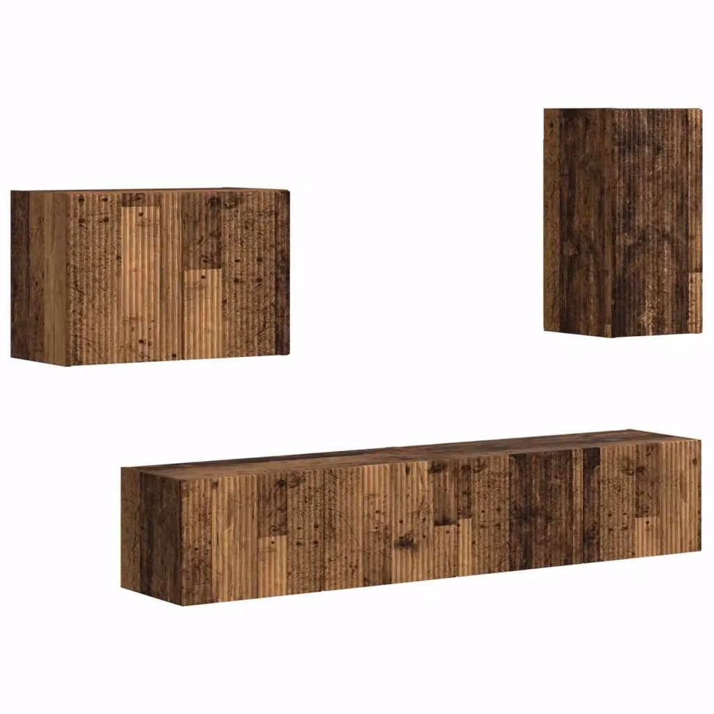 Set di 4 mobiletti da TV a parete vidaXL in legno effetto vintage marrone per soggiorno – 2
