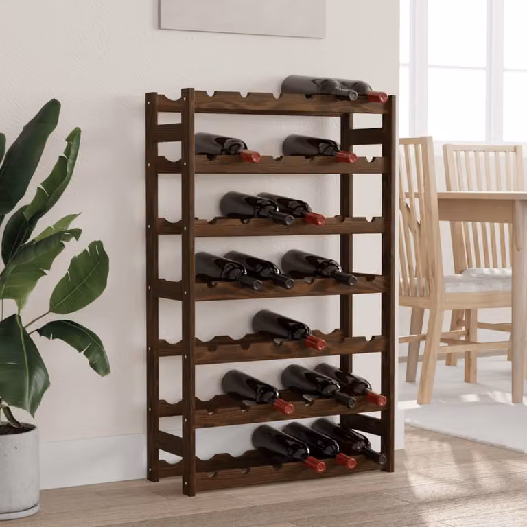 vidaXL Portabottiglie da parete in legno di pino massello marrone rustico per 42 bottiglie L: 102 cm, P: 25 cm, H: 62,5 cm