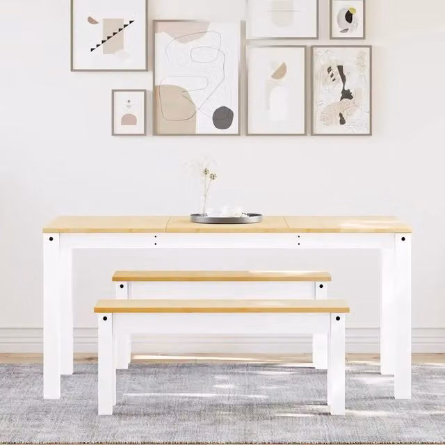 Set da Pranzo 3 pz Panama Bianco in Legno Massello di Pino 3345175
