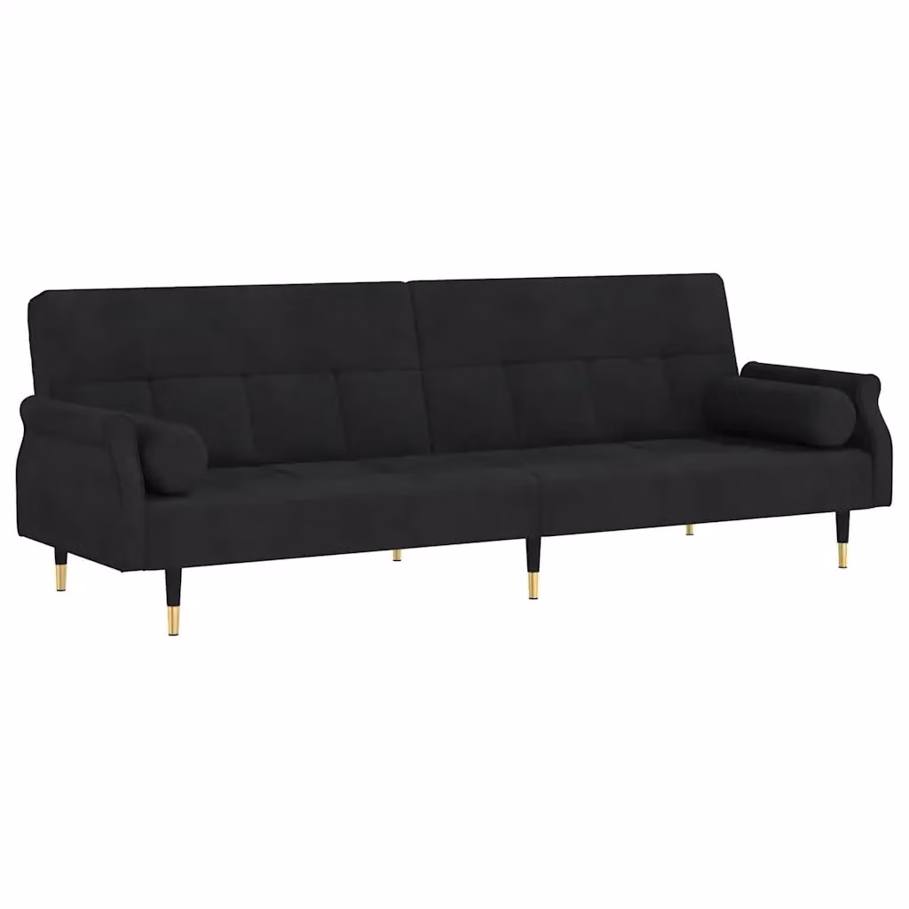 Divano Letto Click Clack vidaXL in Velluto Nero con Cuscini e Poggiatesta Regolabile L/P/H: 216 x 90 x 70 cm – 2