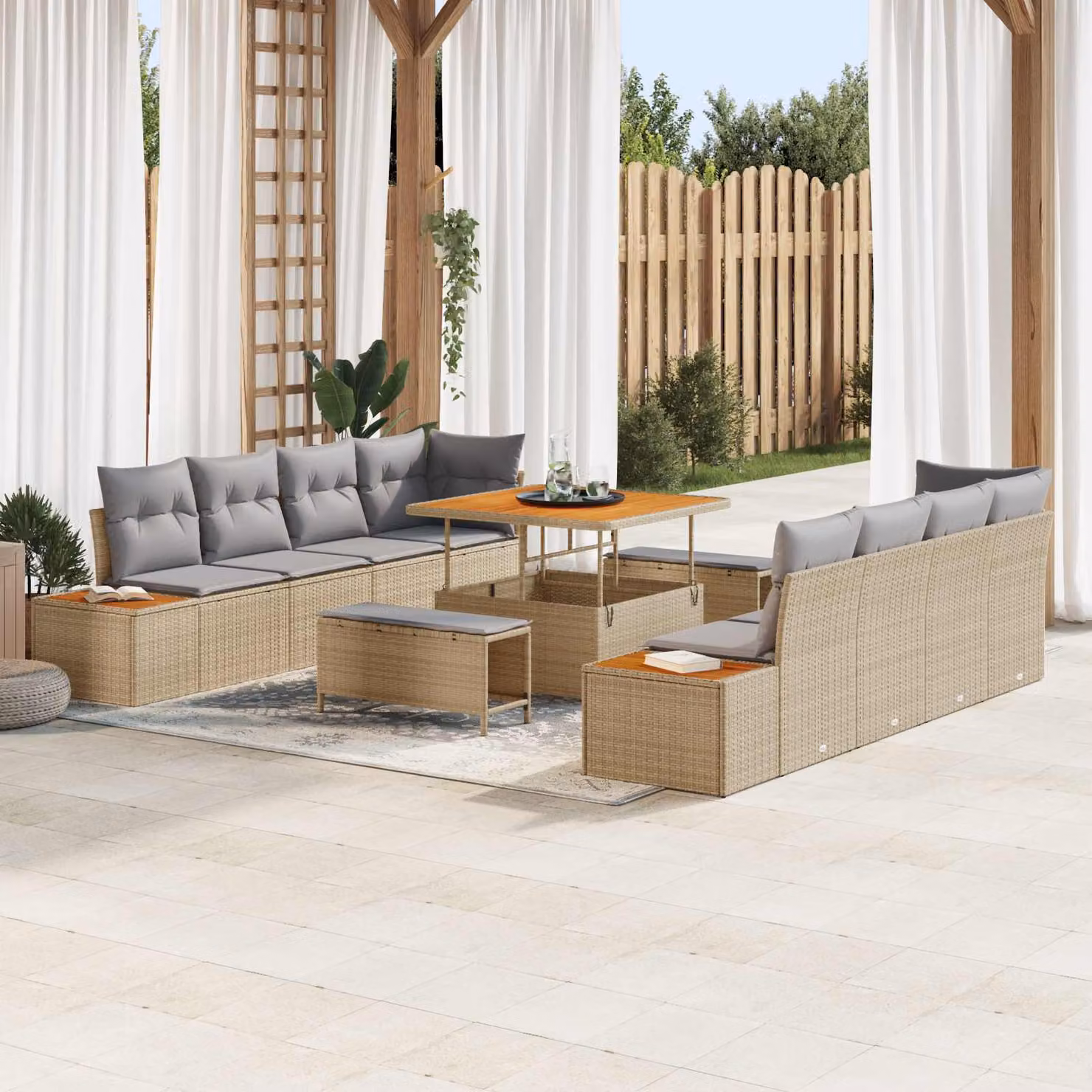 vidaXL Set Divano da Giardino Moderno 11 Pezzi con Cuscini Beige e Grigio