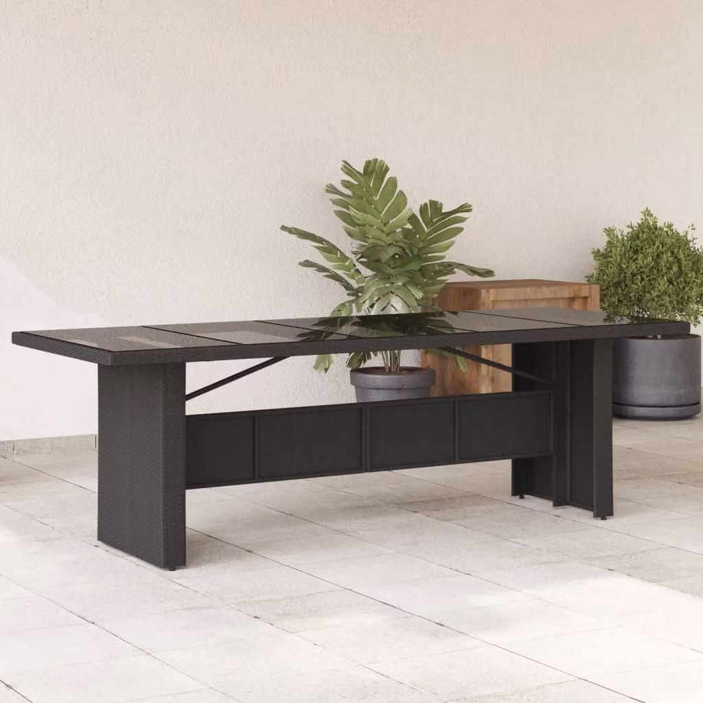 Maison Exclusive - Tavolo da giardino con piano in vetro nero 240x90x75 cm Poly Rattan