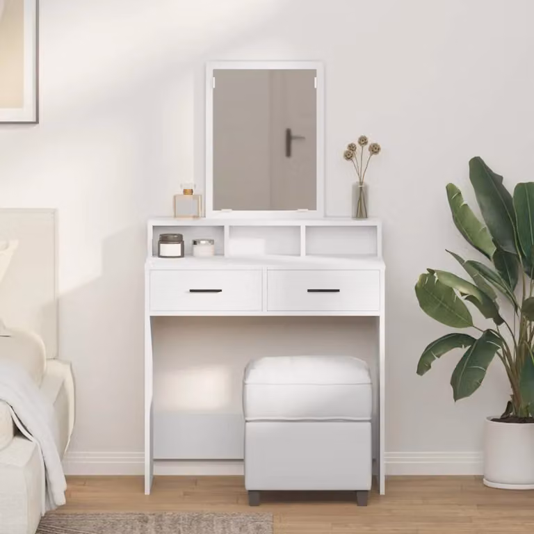 vidaXL Tavolo da Trucco Moderno Bianco in MDF con Finitura Opaca L: 79 cm, P: 41 cm, H: 140 cm