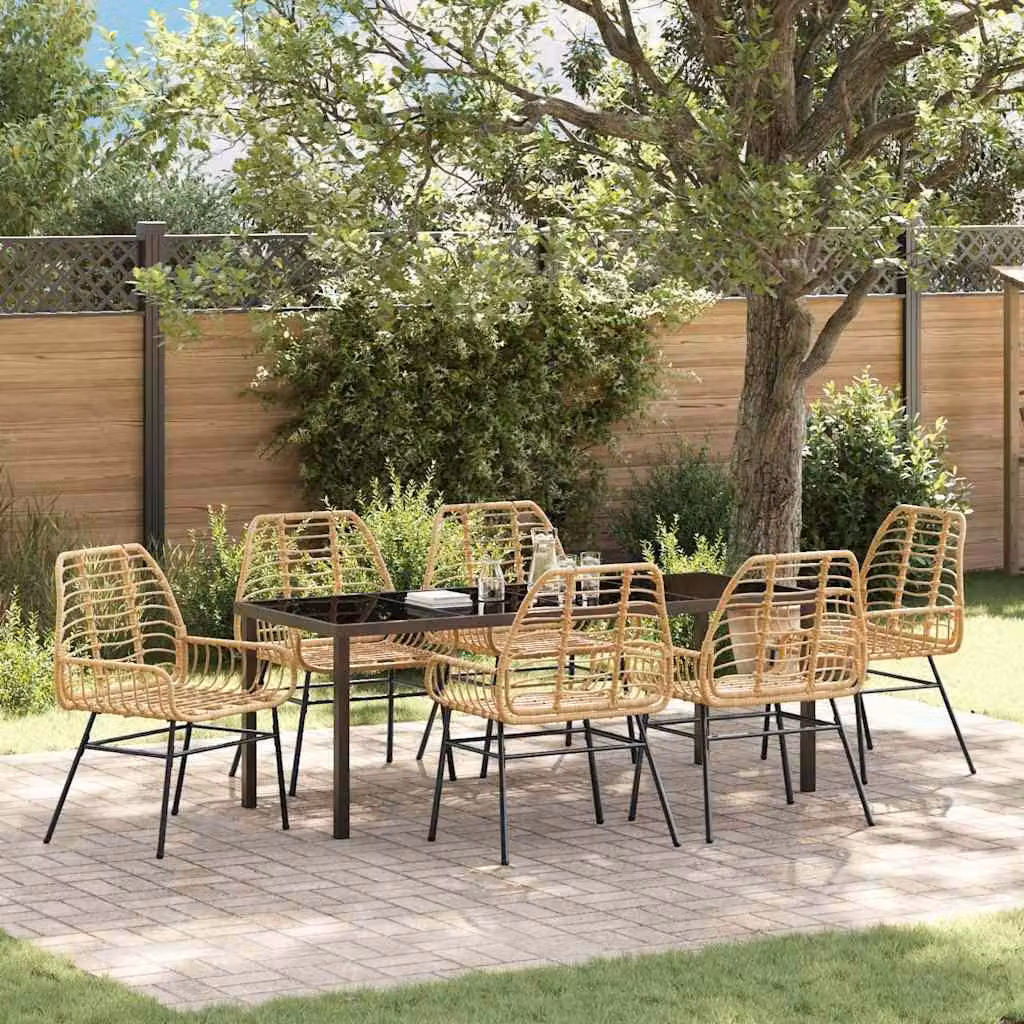 Maison Exclusive - Set da pranzo per esterno, 7 pezzi, color marrone, in rattan sintetico
