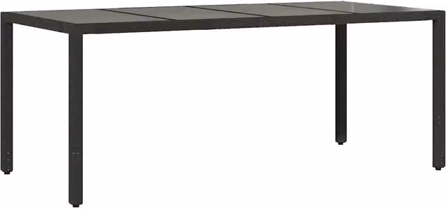 Tavolo da giardino rettangolare in polyrattan con piano in vetro nero L: 190 cm, P: 90 cm, H: 75 cm