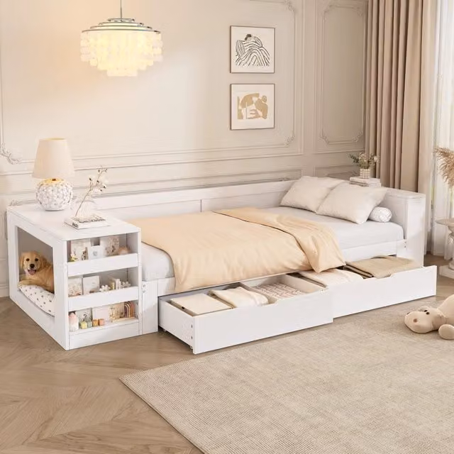 Lettino 70 x 140 x 95 cm; fasciatoio e ripiano integratoes; rete regolabile su 4 altezze; per la casa moderna; pino massello; naturale