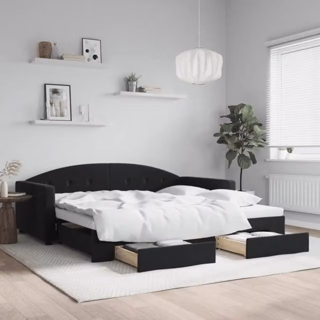 Divano Letto Estraibile con Cassetti-Sofa Letto-Daybed Nero 100x200 cm in Velluto 308787