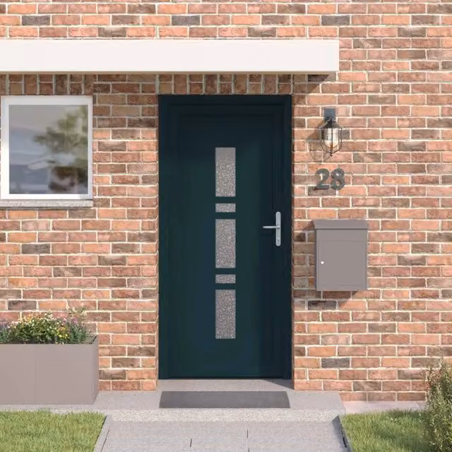 Porta Frontale Moderna vidaXL in PVC con Inserti in Vetro, Colore Antracite, L: 108 cm, H: 208 cm