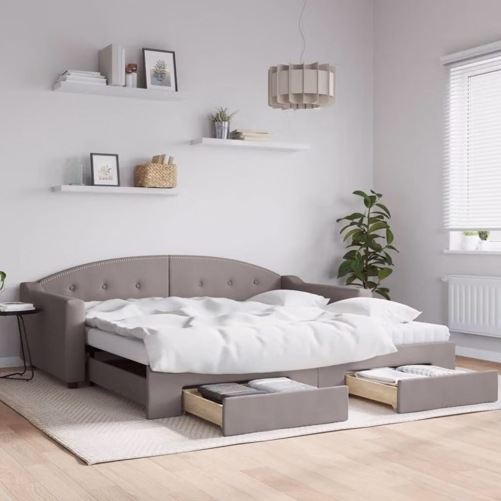 Maison Exclusive - Divano letto estraibile con cassetti, color taupe, 100x200 cm, rivestimento in tessuto