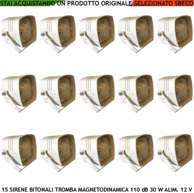 Sirena Magnetodinamica Securvera da 15 Pezzi, Diffusore Acustico Bitonale 110 dB, Amplificazione 30 W, 1500 +/- 4000 Hz, Alimentazione 12 Vcc, Colore Bianco, Contenitore ABS IP65