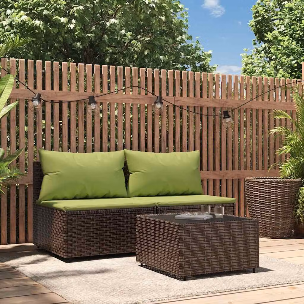 Set Mobili da Giardino vidaXL 3 pz in Polyrattan Marrone con Cuscini