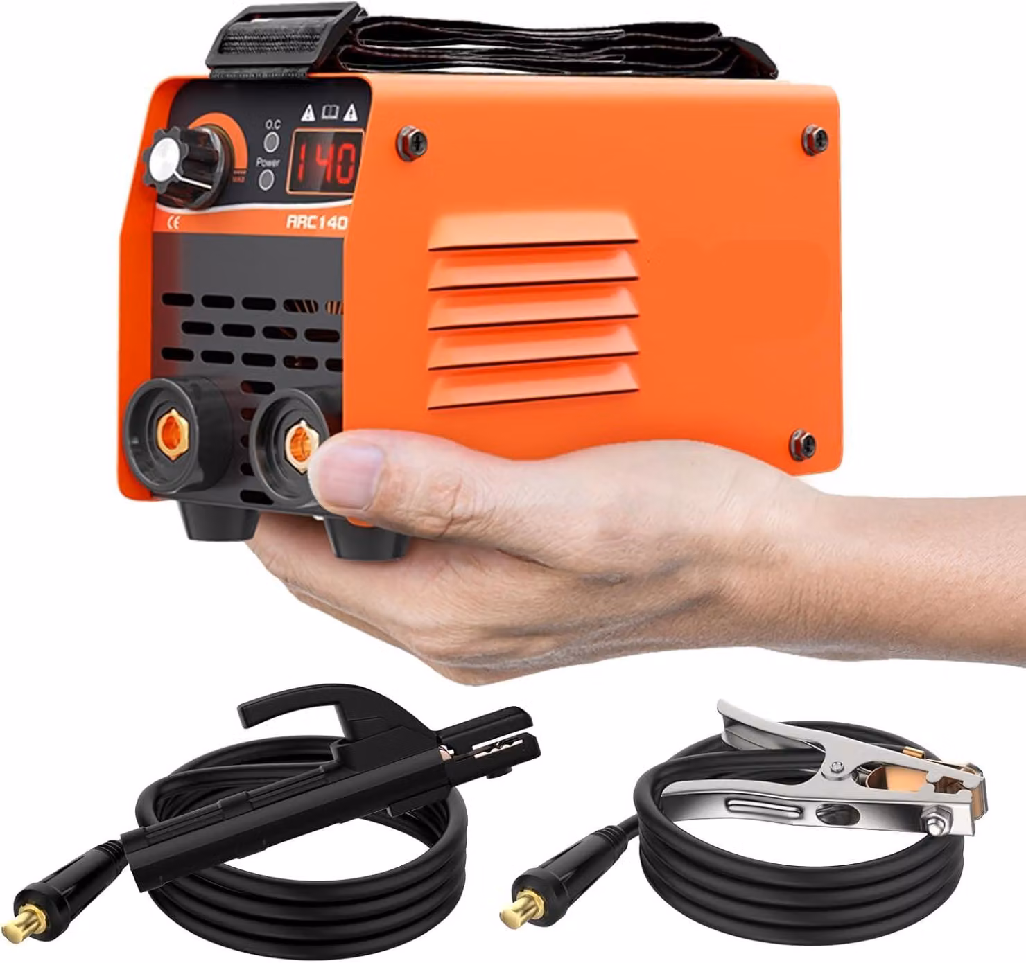 Saldatrice - Mini saldatrice elettrica - Inverter - 140A - IGBT - Saldatura TIG con accensione a sollevamento - Display LED - Colore: nero e arancione