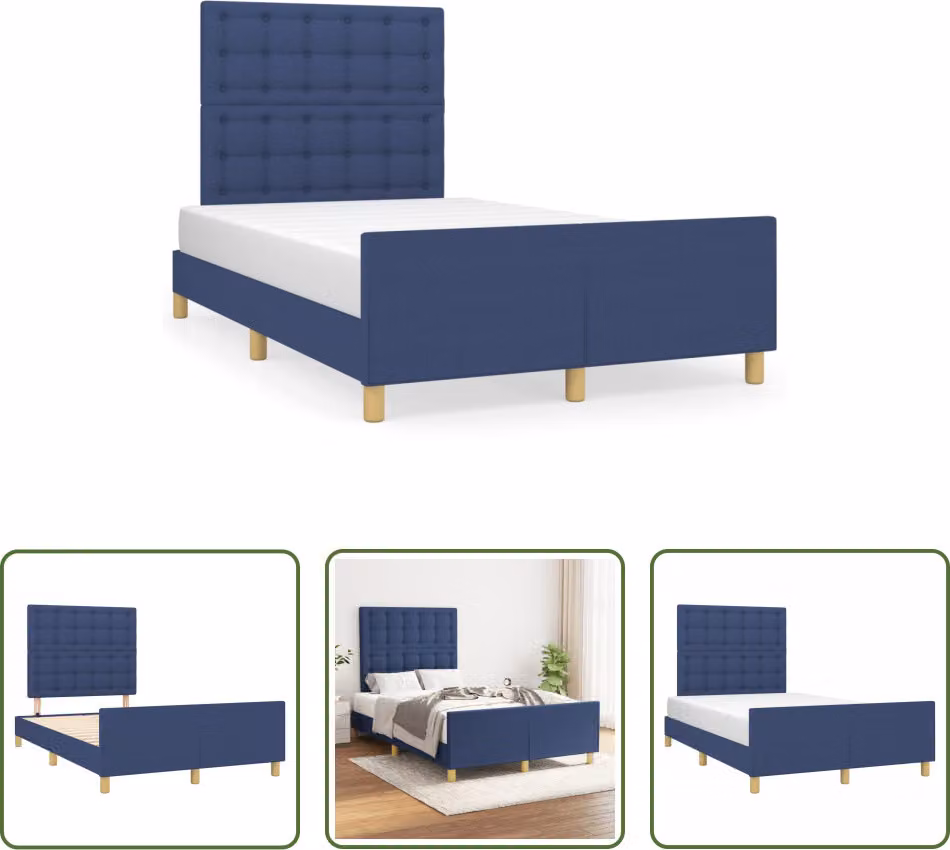 The Living Store Struttura letto con testiera blu 120x190 cm in tessuto