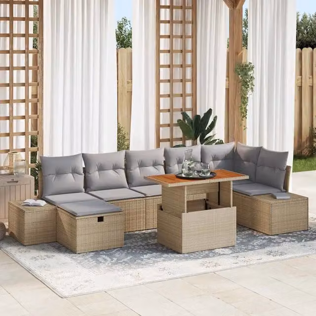 Set Divano da Giardino 8 pz Beige polyrattan 3361392