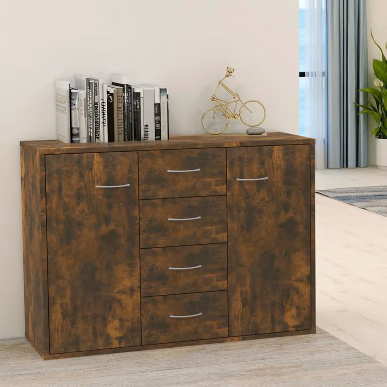 Credenza vidaXL in legno multistrato color rovere fumo, L: 88 cm, P: 30 cm, H: 65 cm