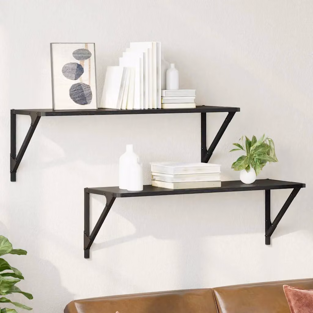 Set di 2 scaffali da parete vidaXL in stile minimalista, colore nero, L 80 x P 25 x H 25,5 cm