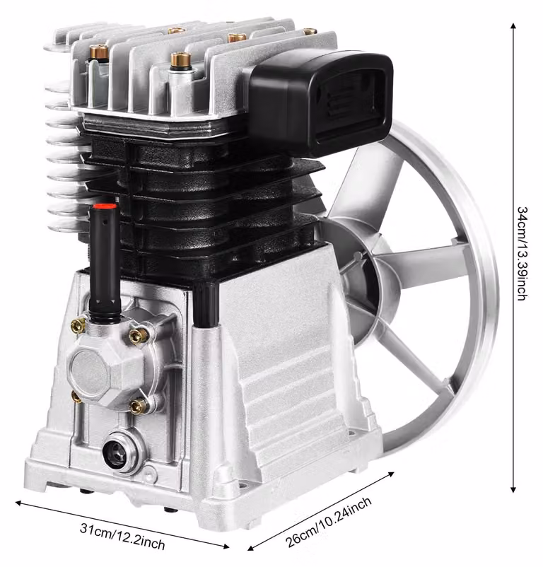 Testa pompa per compressore d'aria - Unità compressore da 3 HP - 250 l/min, 0,8 MPa - Cilindro a doppio pistone, a singola fase - Adatto per auto e utensili pneumatici - Trasparente