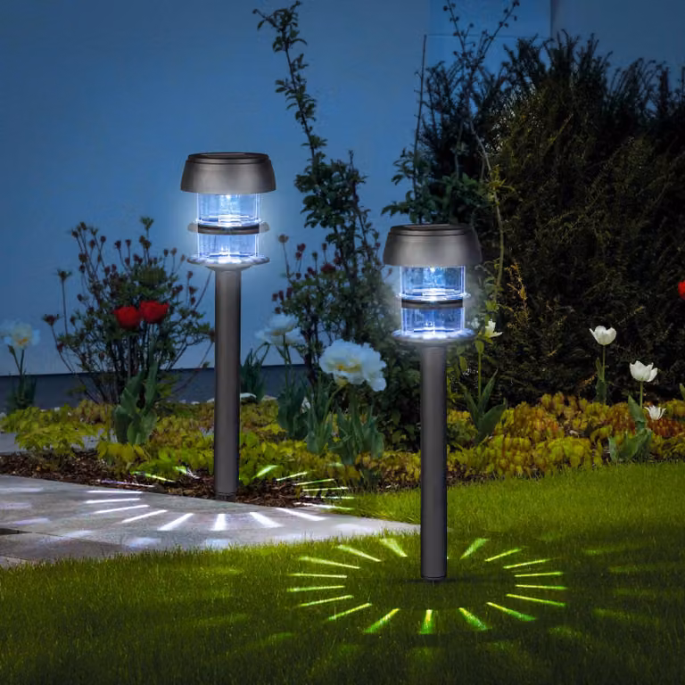 1x lampada da giardino solare a LED con energia solare - Lanterna solare per esterni - Luce LED bianca - Ø 7,5 x 40 cm - Con picchetto - Accensione/spegnimento automatico - Per illuminazione di giardini, vialetti e atmosfere [11275]