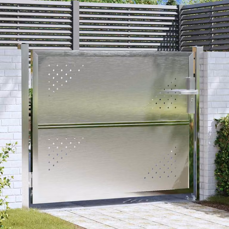 Cancello da giardino singolo vidaXL in acciaio inossidabile argento 85 x 70 cm