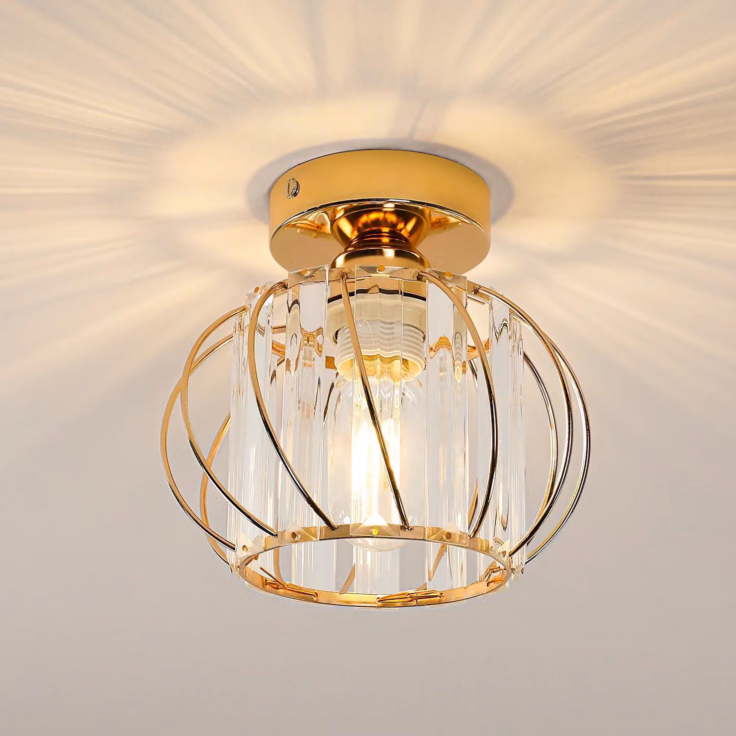 Lampada a soffitto in cristallo - Lampada da incasso - Strisce diagonali - Attacco E27 - 1 sorgente luminosa - Non dimmerabile - Lampadina non inclusa - Oro
