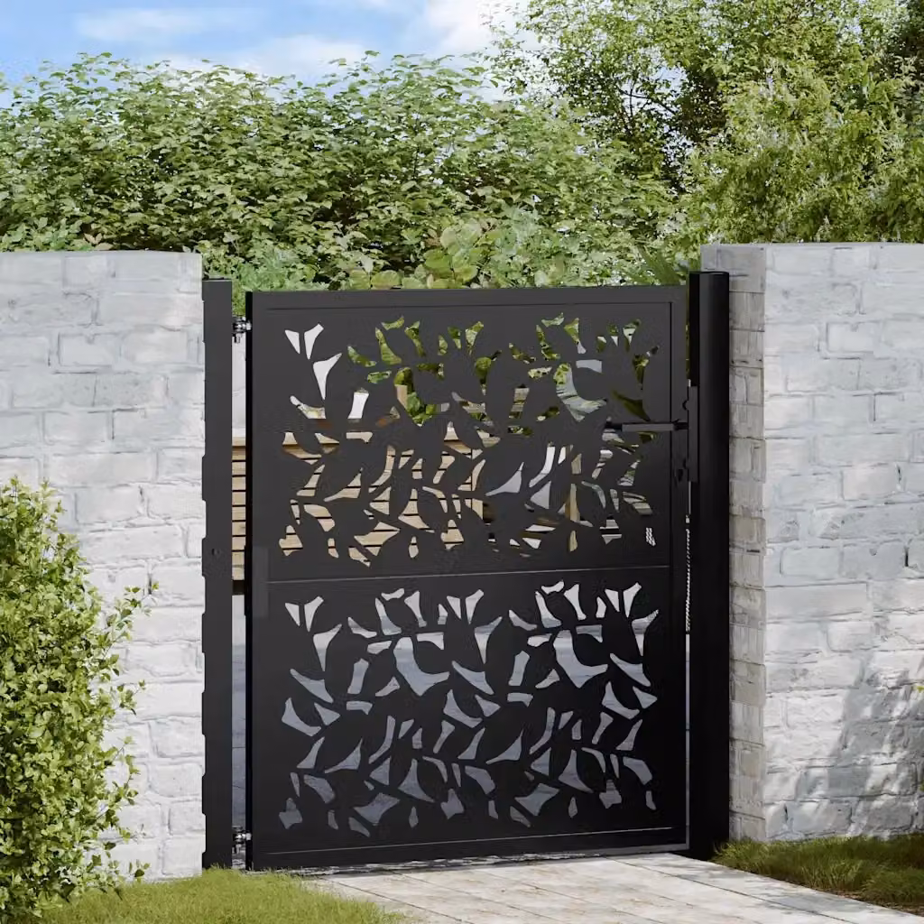 Cancello singolo da giardino in acciaio nero con design a foglia CFW6279025 – 2