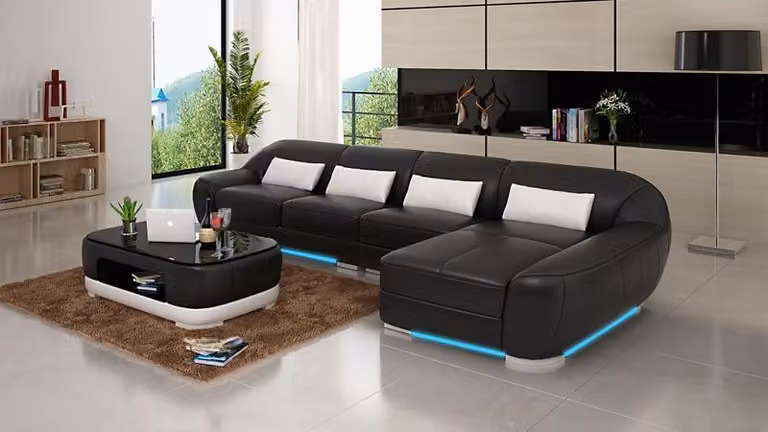 Ledersofa Couch Wohnlandschaft Ecksofa Eck Garnitur Design Modern Sofa G8022C