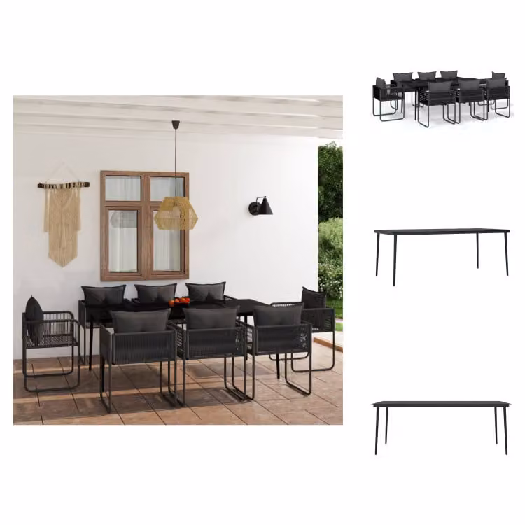 vidaXL Set da pranzo da giardino 9 pezzi nero - Set di mobili da giardino