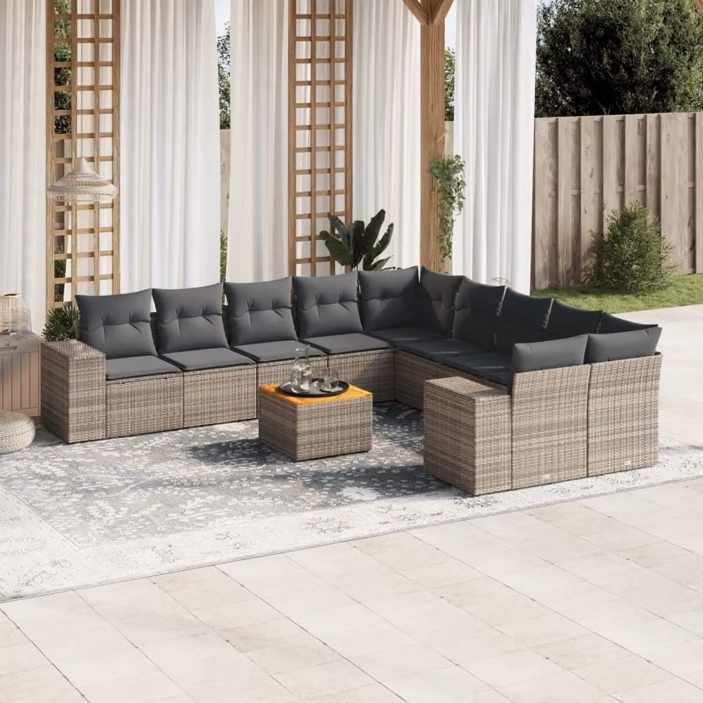 Maison Exclusive - Set Divani da Giardino 11 pz con Cuscini in Polyrattan Grigio