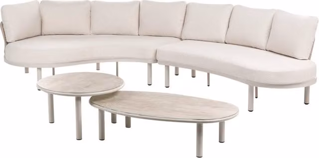 Set da salotto modulare da esterno Beliani a forma di U con tavolino da caffè, 6 posti, struttura in alluminio verniciato a polvere e cuscini beige in tessuto resistente ai raggi UV – 1