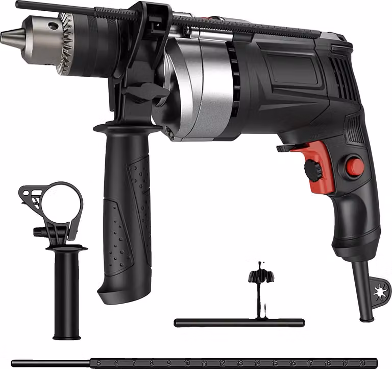 Trapano avvitatore a percussione, velocità variabile, funzionalità duale, colore nero