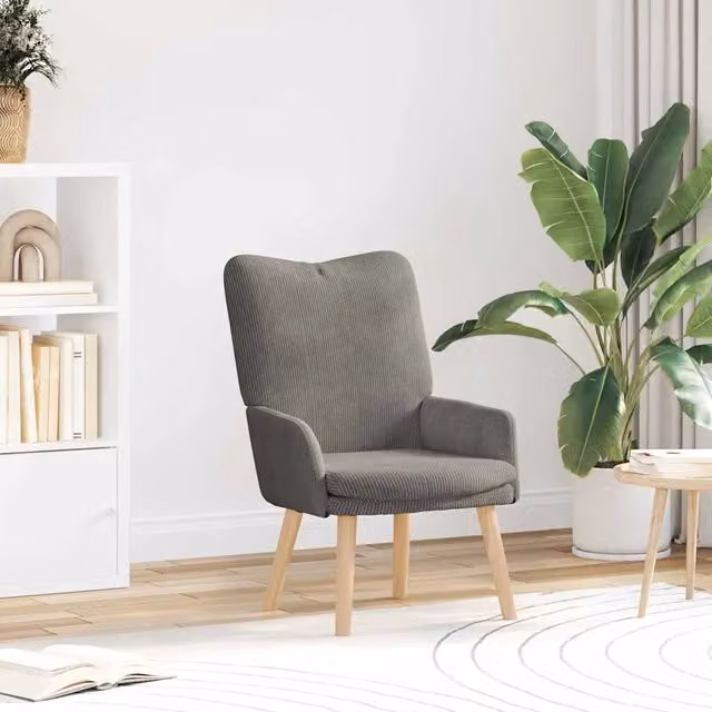 Poltrona relax moderna in tessuto grigio chiaro con braccioli e struttura in legno, L: 63 cm, P: 67 cm, H: 94 cm – 1