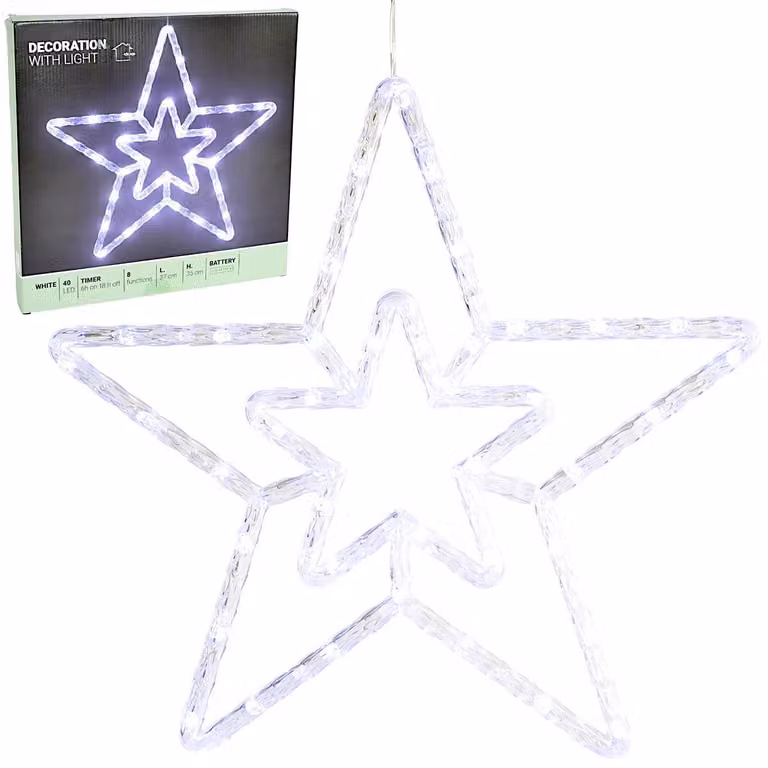 Decorazione natalizia a LED: stella natalizia da appendere, 40 micro-LED, 35 cm, bianca, alimentata a batteria, 8 modalità di illuminazione, timer 6/18 ore