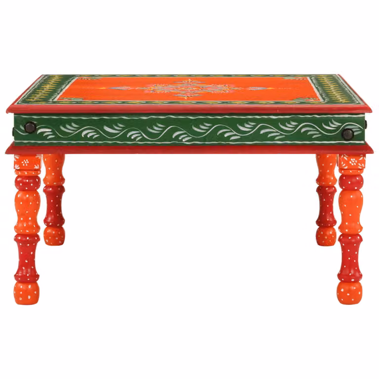 Tavolino Salotto Arancione Dipinto a Mano Legno Massello Mango