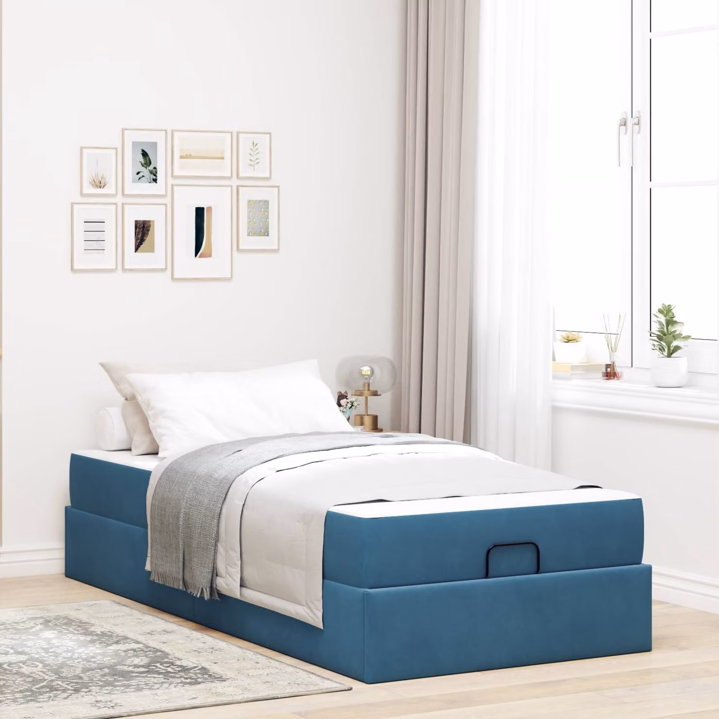 Set letto con struttura in velluto blu e 2 materassi in schiuma vidaXL L/P: 90 x 190 cm