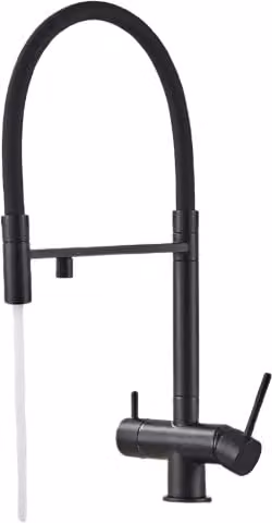 Miscelatore da cucina Klarwerk Lana con rubinetto estraibile a 3 vie in acciaio inossidabile, nero opaco, girevole a 360 gradi con 3 connessioni per acqua potabile – 1