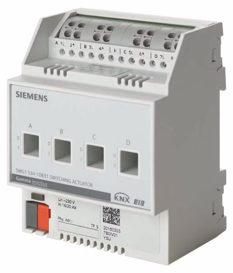 Attuatore di commutazione 4x230VAC, 16/20AX - Attuatore di commutazione per domotica KNX 5WG1534-1DB31