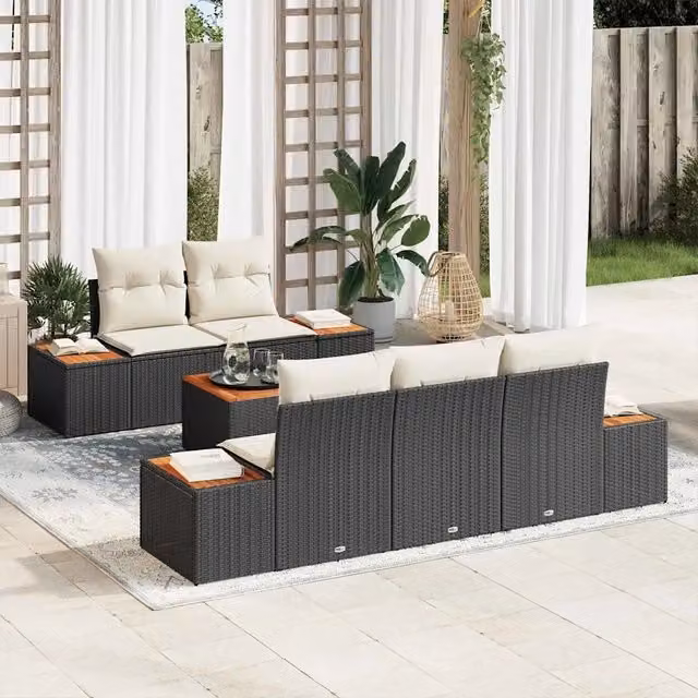 Set Divano da Giardino 6 pz Nero Poly Rattan 3356692