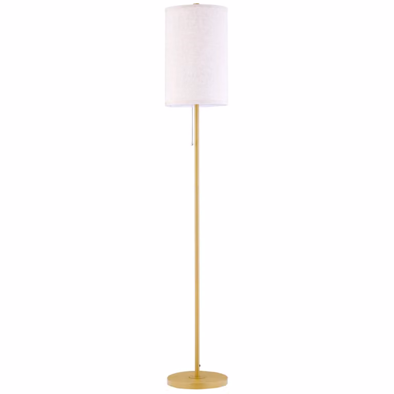 Lampada da terra Moonbite, altezza 157 cm, con paralume in lino e interruttore a catena, attacco E27, base in acciaio circolare, acciaio, color crema