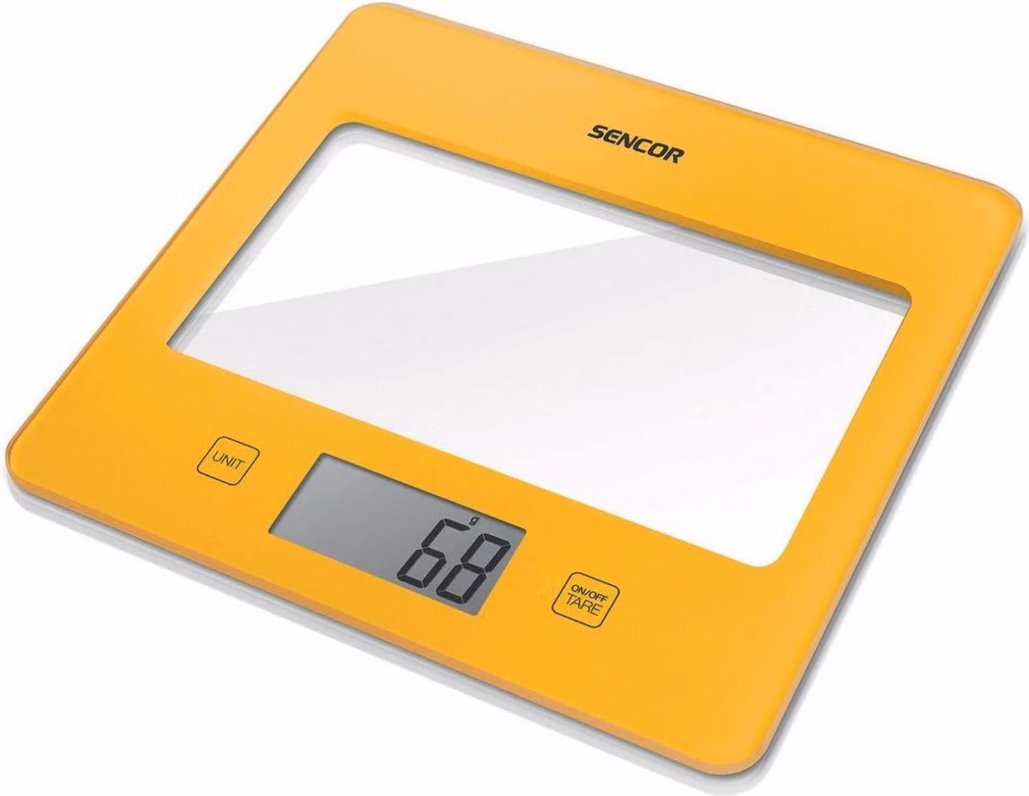 Sencor SKS 502 Bilancia Cucina Digitale in Vetro temperato, Bilancia di precisione 1g, Giallo