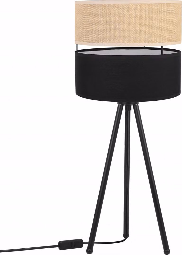 Light-Home Juta Lampada da tavolo con paralume moderno - Lampada da comodino - Lampada da tavolo E27 - 1 lampadina EDRON - Base nera e iuta e nero