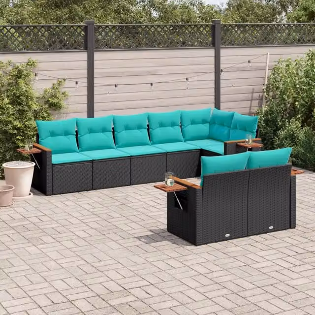 Set Divani da Giardino 8 pz con Cuscini Nero in Polyrattan 3226988