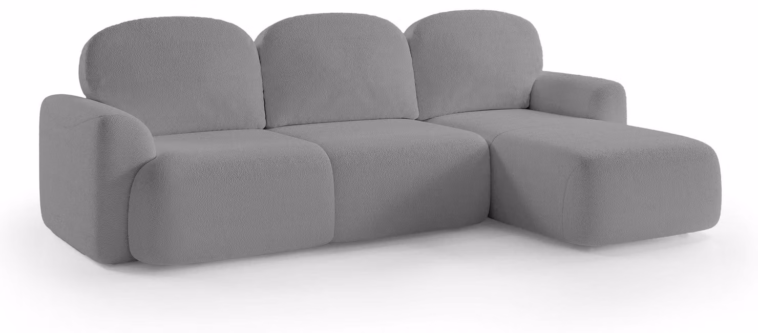Divano angolare con funzione letto, modello Bulu, lato destro, colore grigio pietra