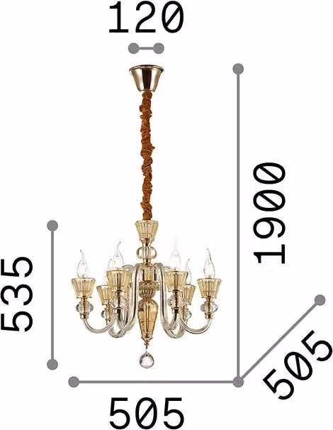 Lampadario Classico Strauss Vetro Oro 6 Luci E14