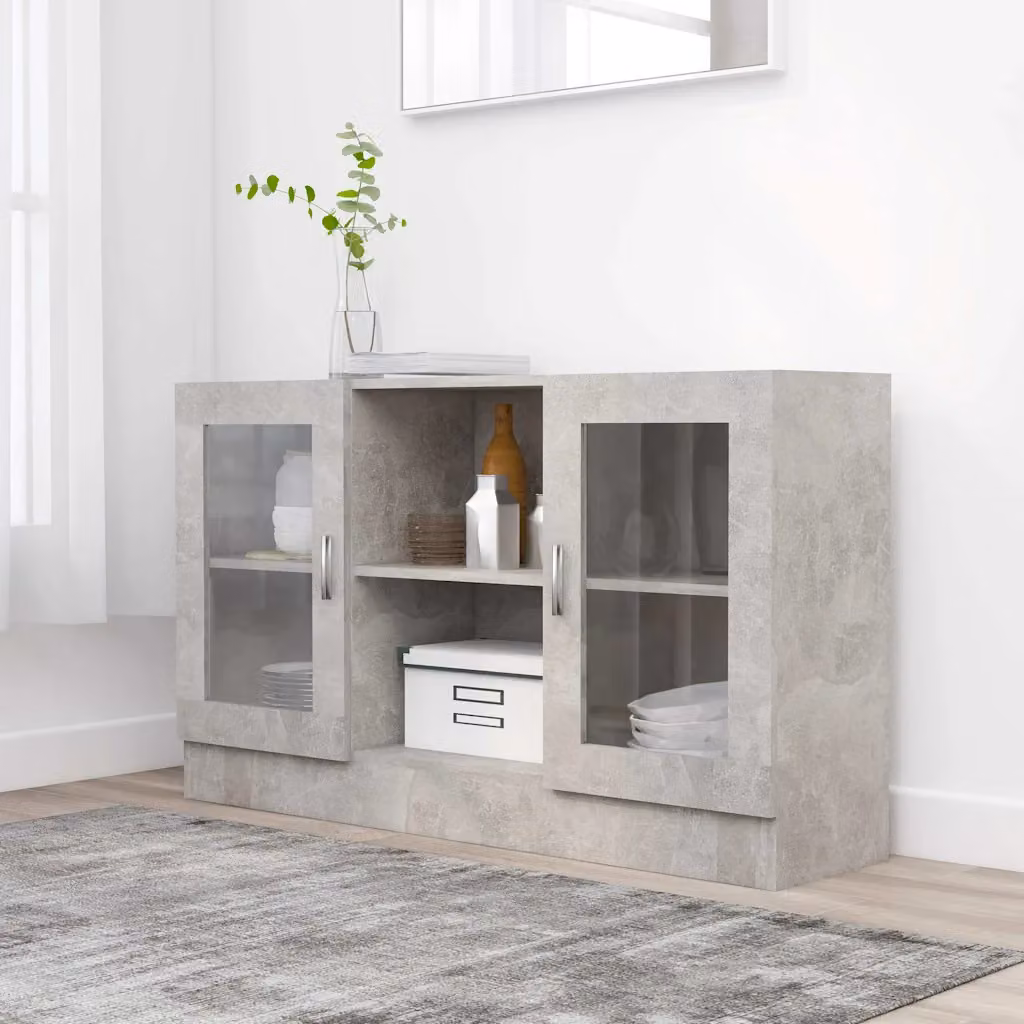 Armadietto Vetrina vidaXL Grigio Cemento con Ante in Vetro e Design Minimalista L: 120 cm, P: 30,5 cm, H: 70 cm