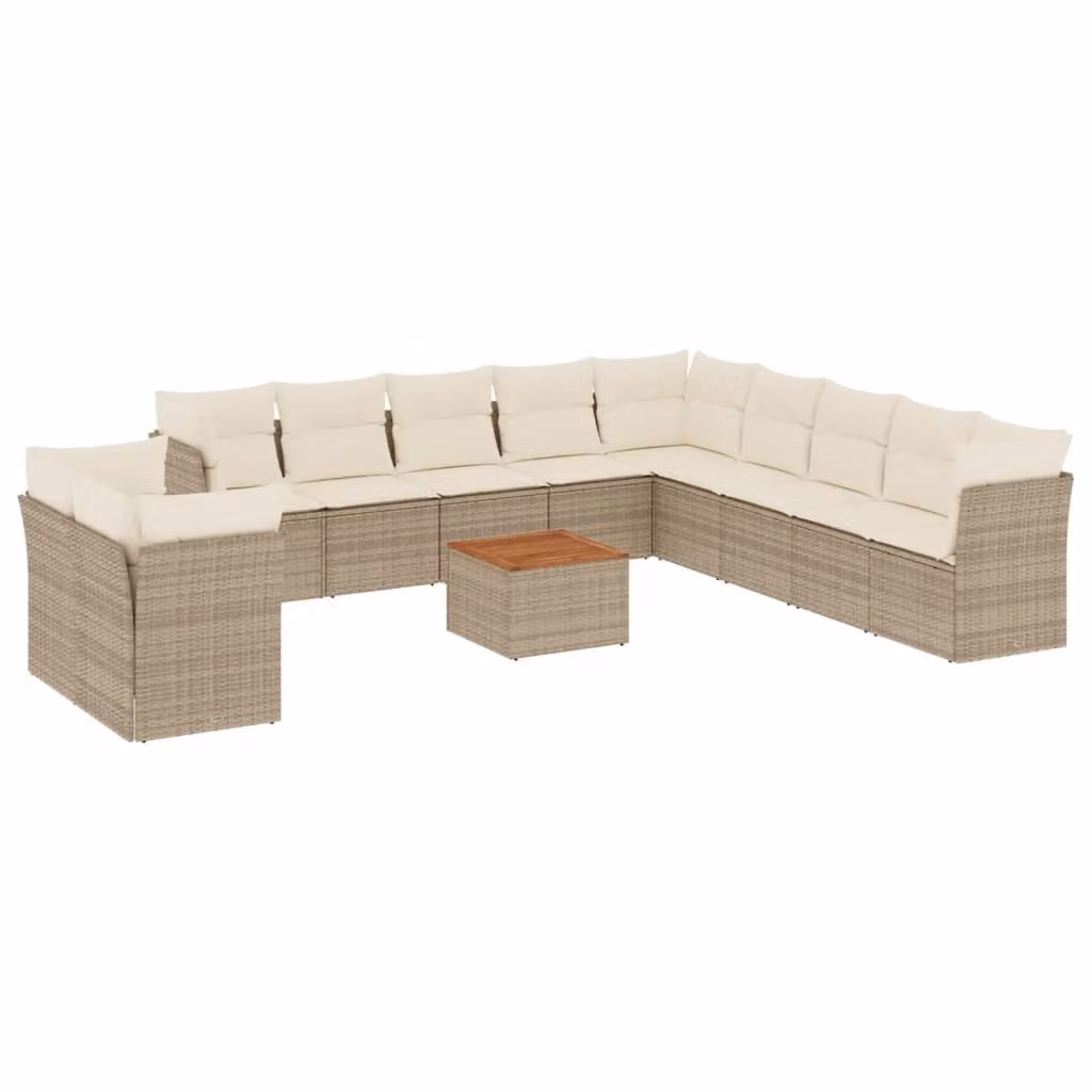 Set Divani da Giardino 12 pz con Cuscini Beige in Polyrattan